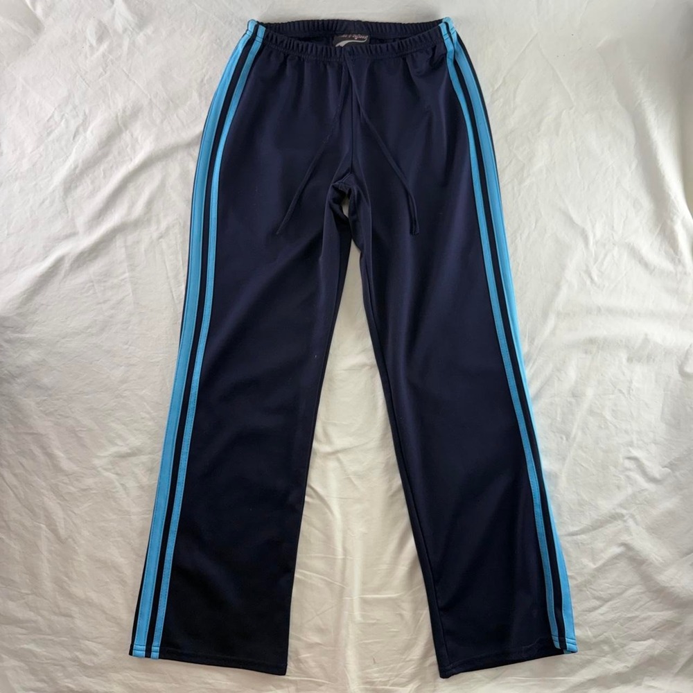 VTG Wide Leg Track Pants Navy Blue Womens S Stripes Blokette Retro Sporty Y2k